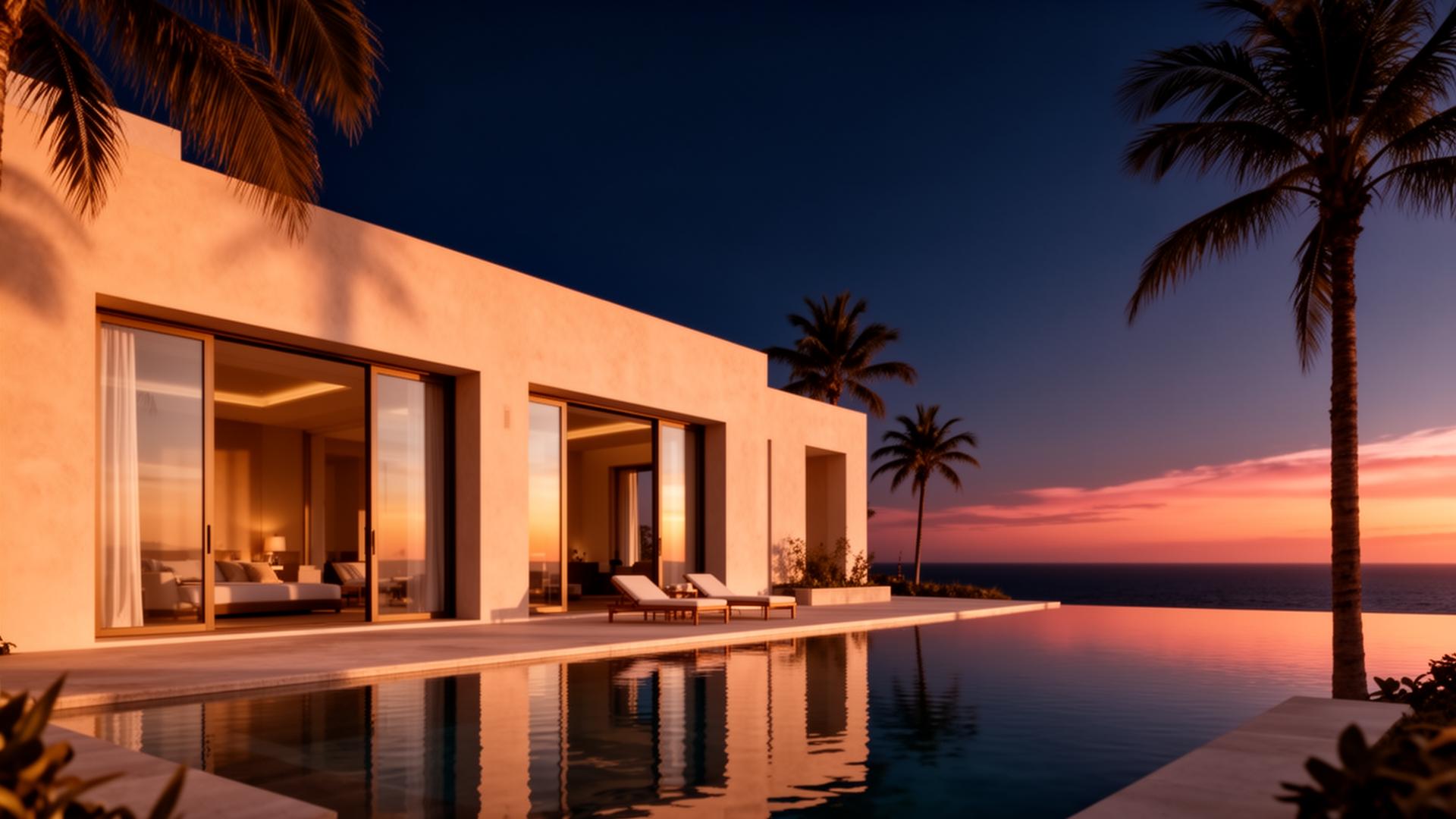 Sunset by the pool